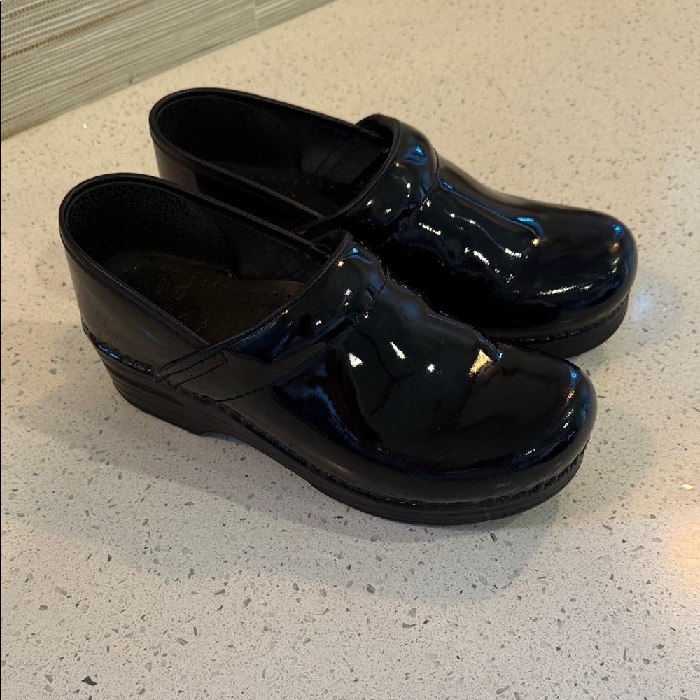 Dansko Shiny Black Patent Leather Mules